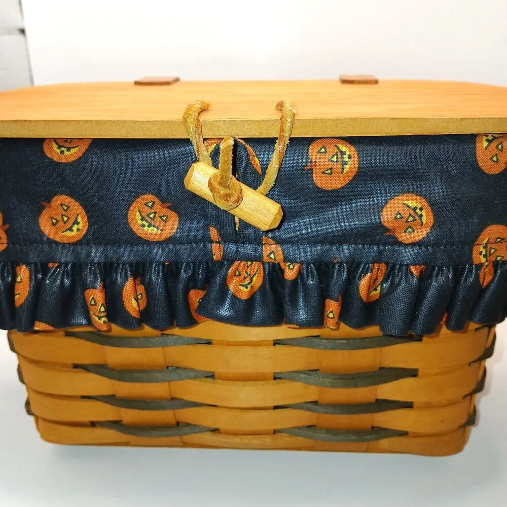 Longaberger Basket Purse Bag Swing Handle Pumpkin Jack O Lantern Liner 1998 Sign